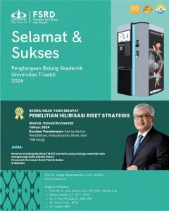 Penghargaan Bidang Akademik Universitas Trisakti 2026 melalui skema hibah Penelitian Hilirisasi Riset Strategis – Inovasi Komersial